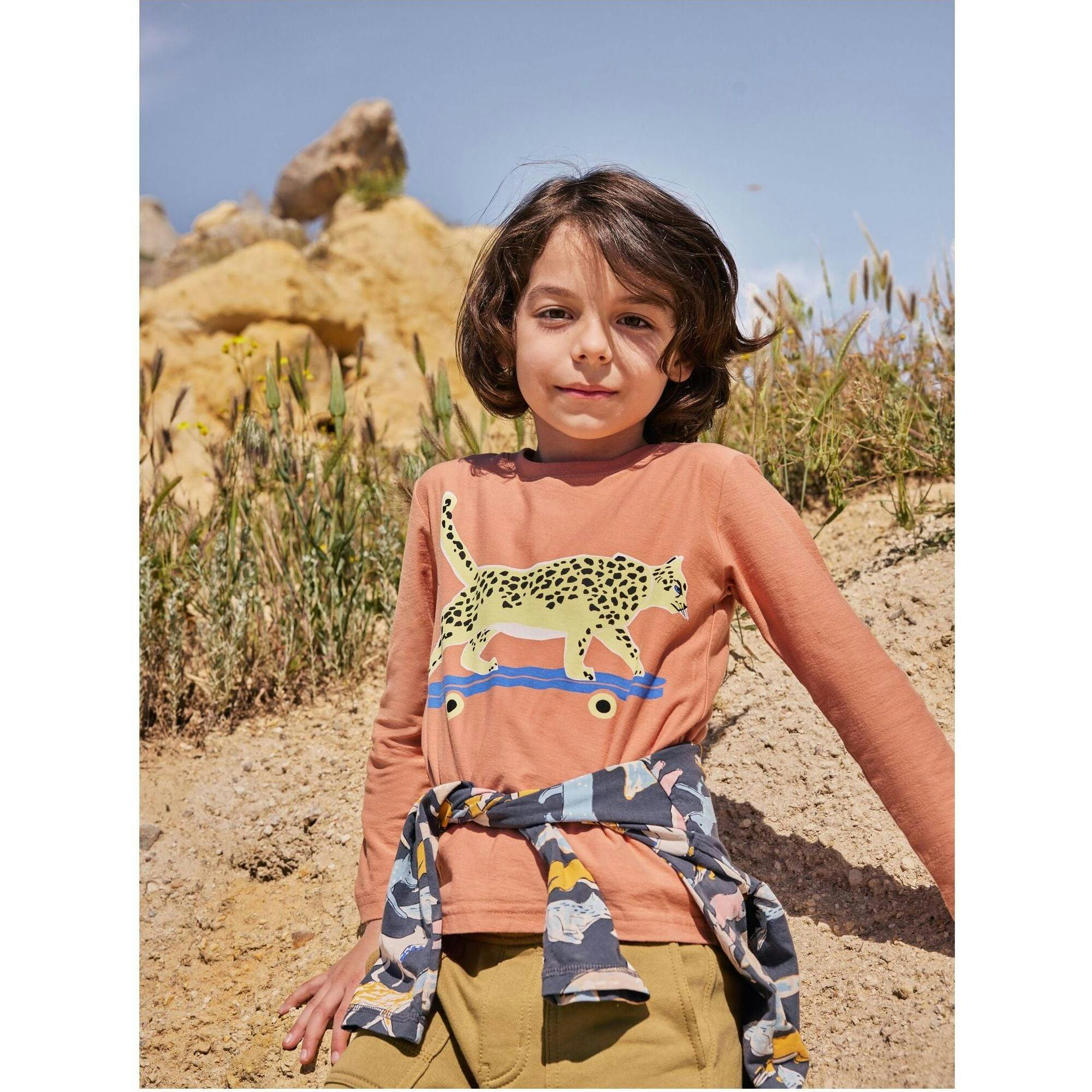 Fierce Skater Graphic Print Long Sleeve T-Shirt, Orange