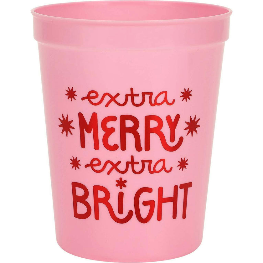 Extra Merry & Bright Reusable Holiday Party Cups (set of 8)