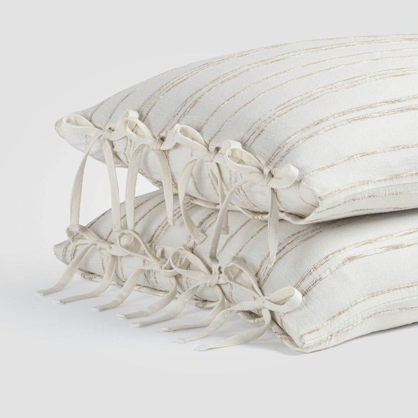 White & Beige Stripe Sham Set