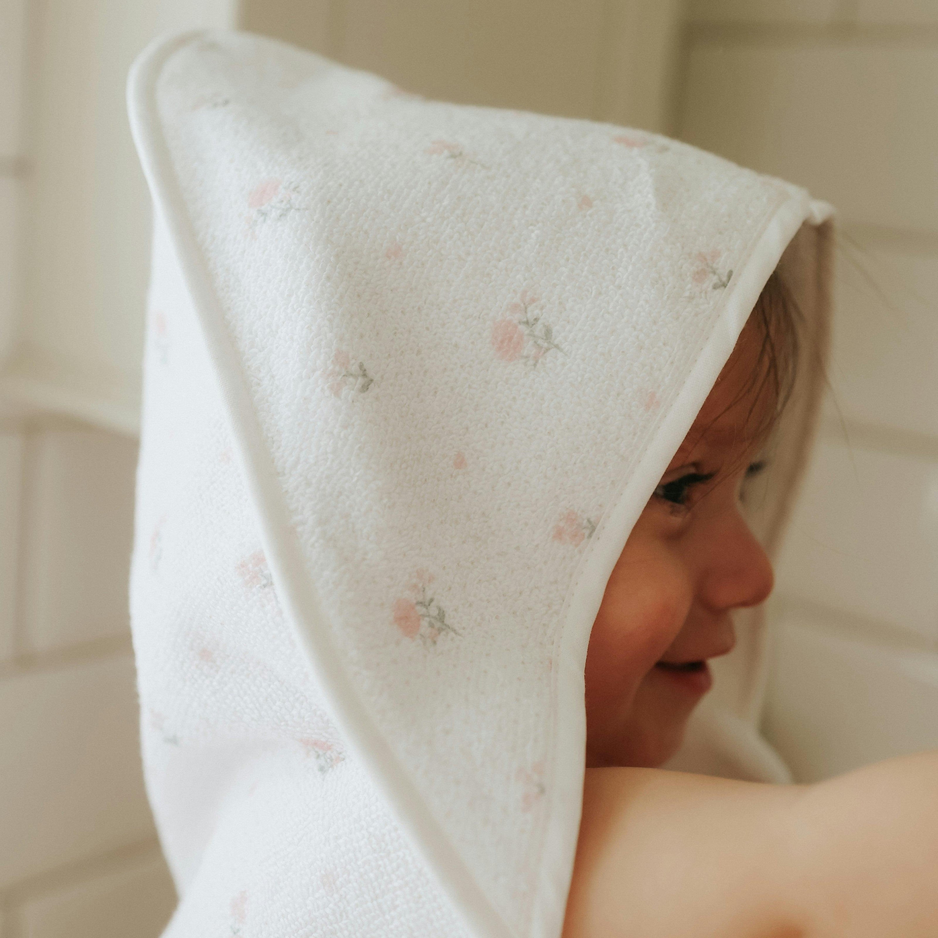 Ditsy Floral Baby Hooded Towel - Pink
