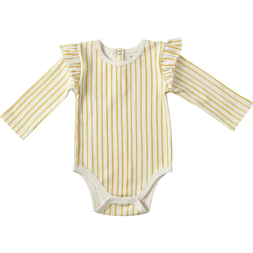 Organic Stripes Away Ruffle One-Piece, Yellow