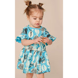 Tie Waist Short Flutter Sleeve Dress, Blue