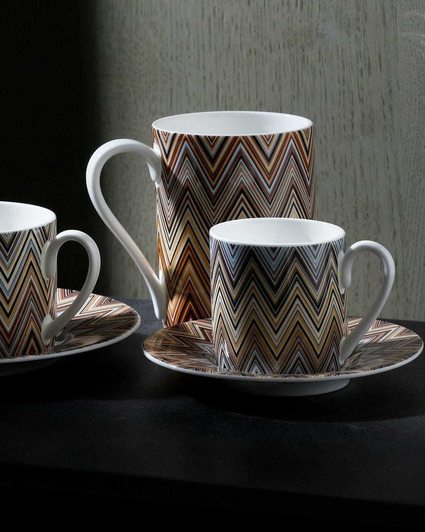 Coffee Cup & Saucer Zig Zag Set of 2 In Luxury Box Jarris 148 Diam. 2.3"