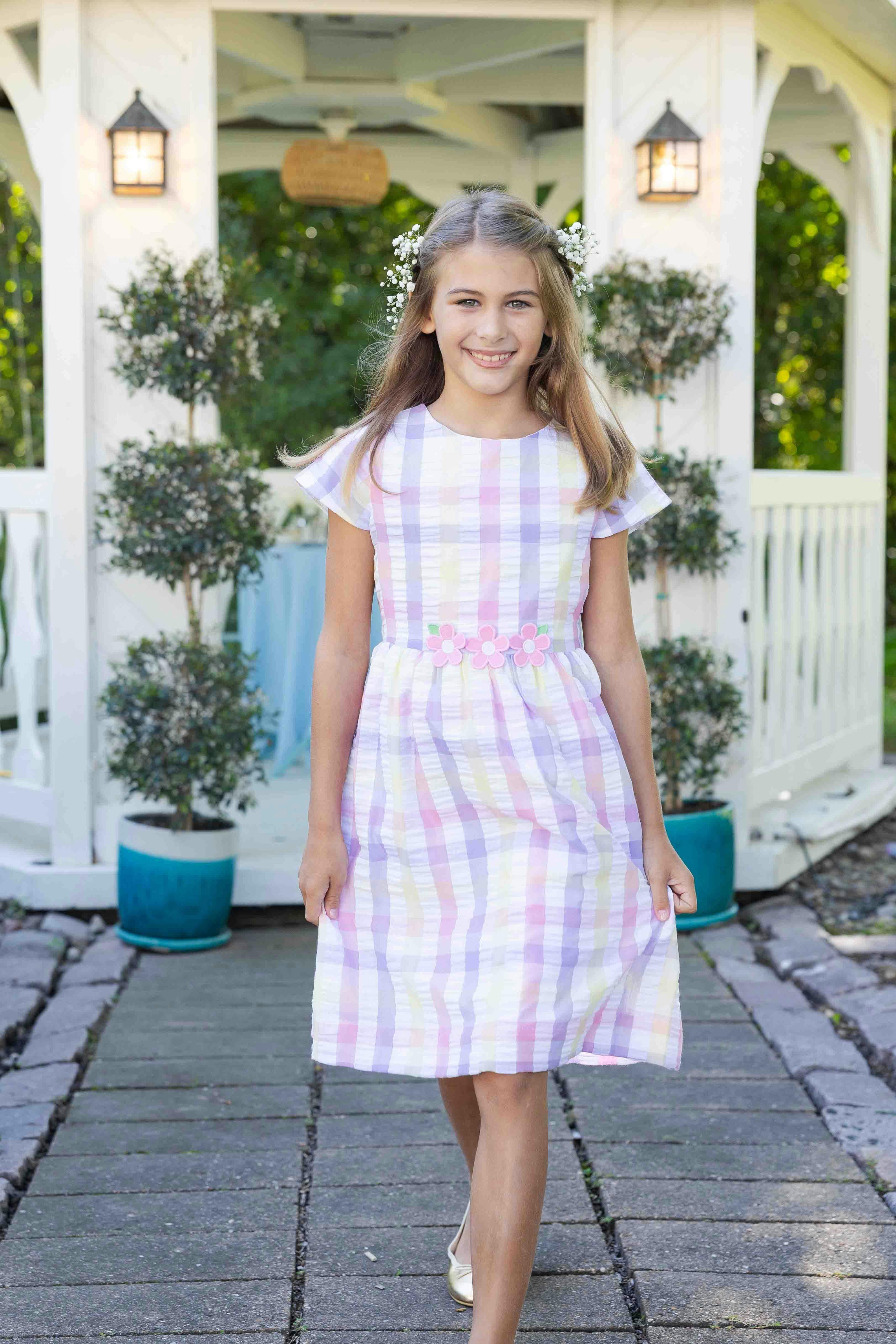 Pastel Plaid Dress With Flowers