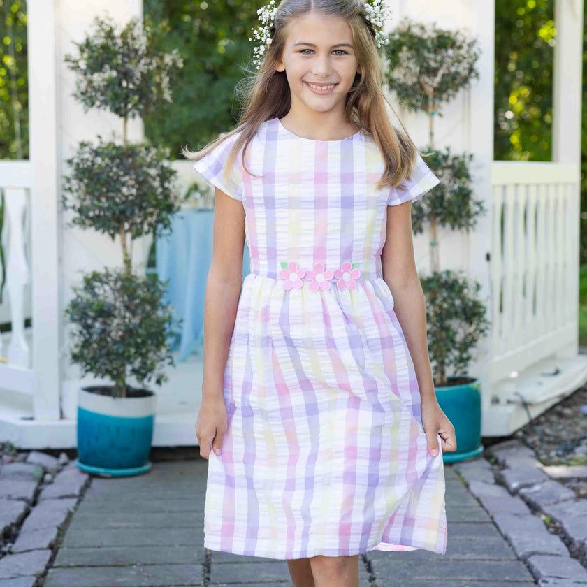Pastel Plaid Dress With Flowers