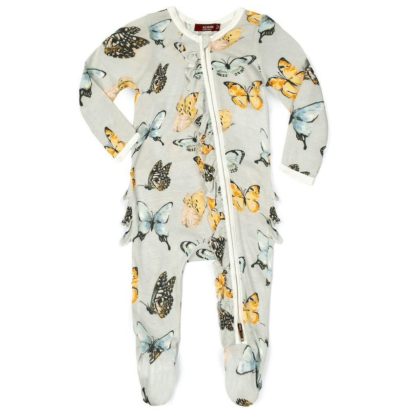 Bamboo Ruffle Zipper Footed Romper