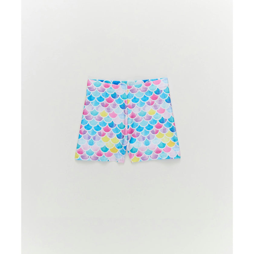 Girls Hi-Shine Booty Shorts in Watercolor Mermaid