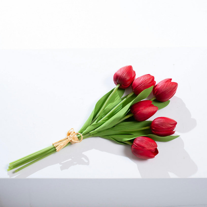 Real Touch White Tulip Faux Floral Everyday Spring Water Illusion Arrangement in Glass Teardrop Vase - Available in Multiple Colors