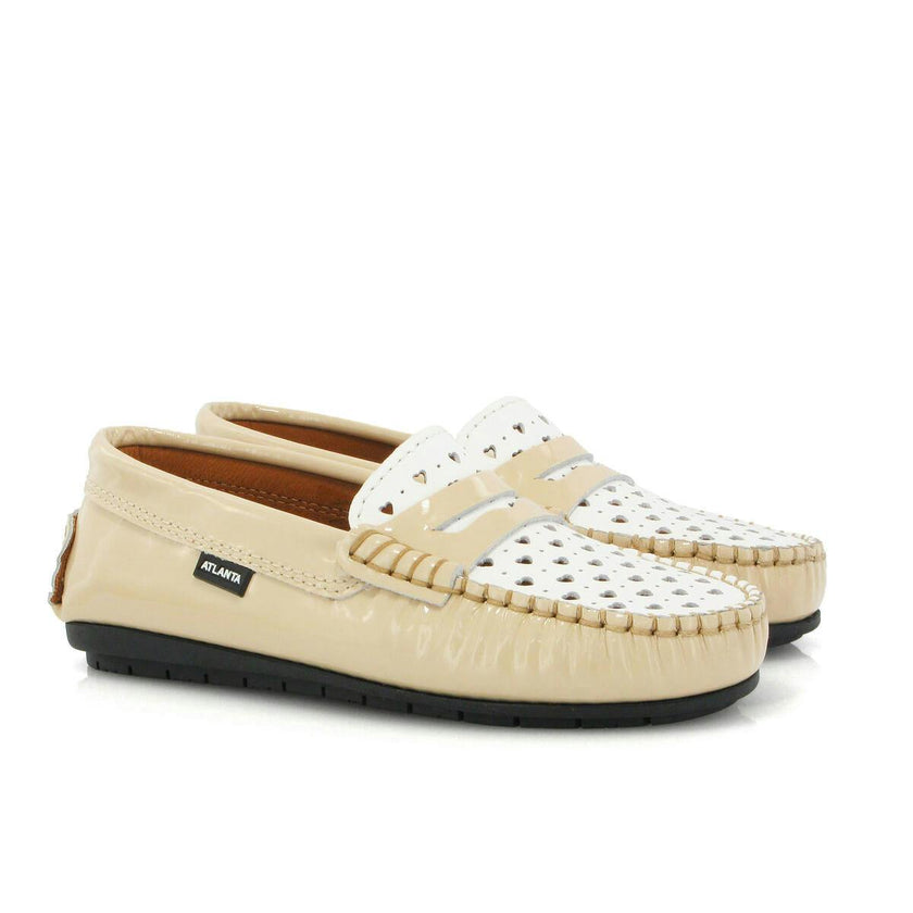 032 Walkers - beige patent with hearts