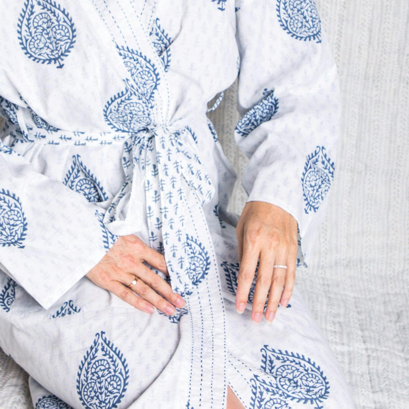 Block-Printed Cotton Women's Robe