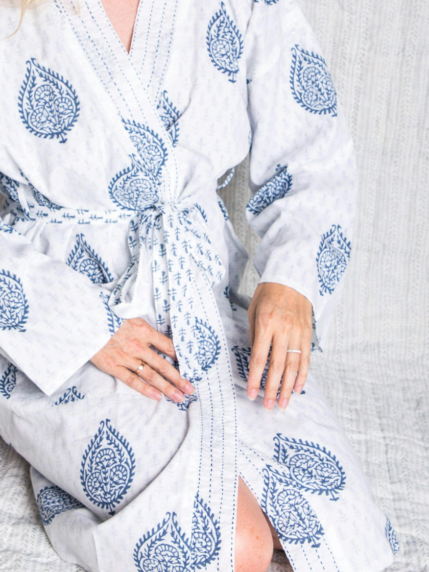 Block-Printed Cotton Women's Robe