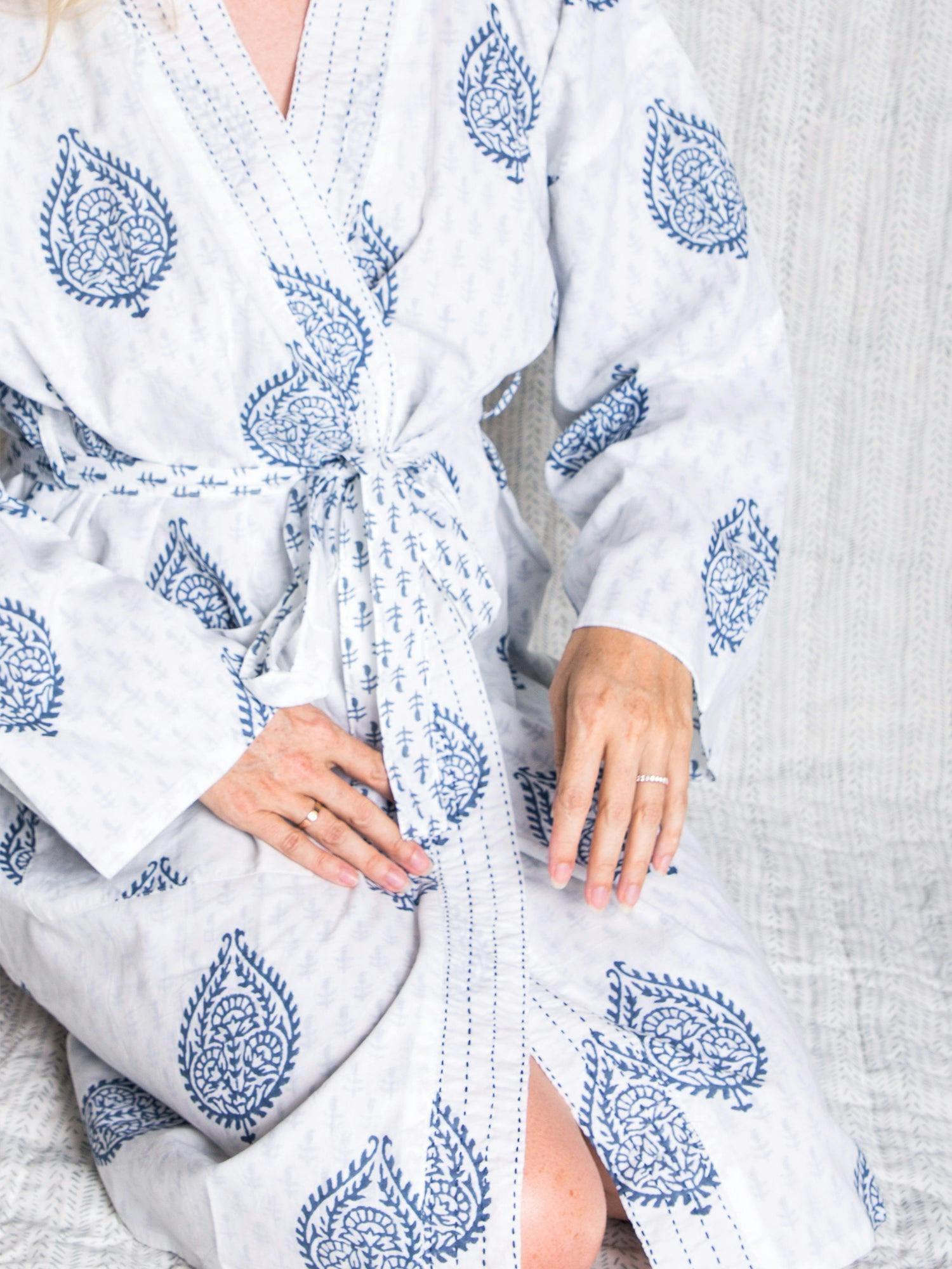 Block-Printed Cotton Women's Robe