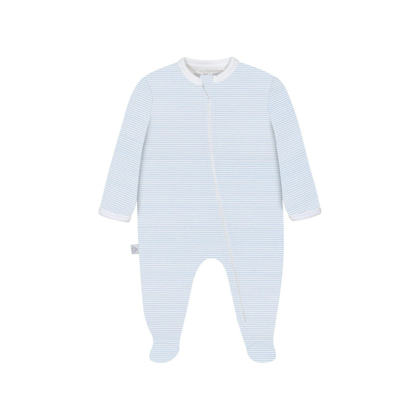 Blue Stripes Pima Cotton Baby One-Piece Pajamas