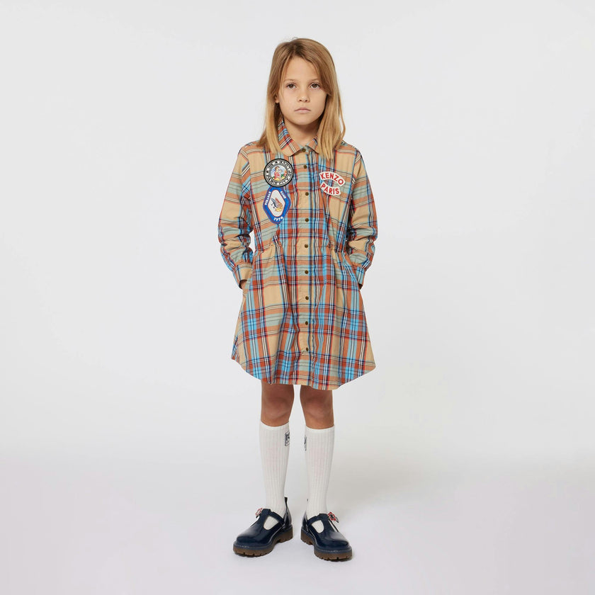 KENZO KIDS Paris Travels Checked Shirt Dress