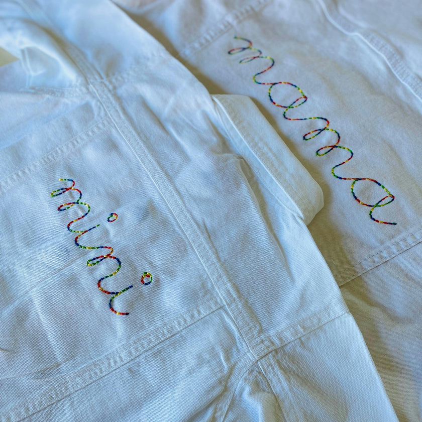 Women's "mama" Embroidered Denim Jacket
