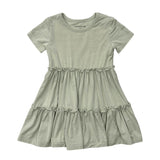 Girls Short Sleeve Double Tiered Dress in Sage