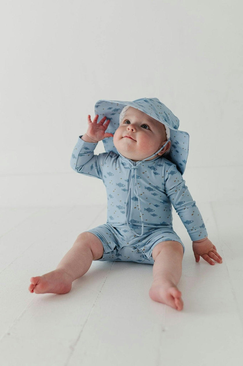 Baby Boy One-Piece Rash Guard Swimsuit in Spring Blue Stripe