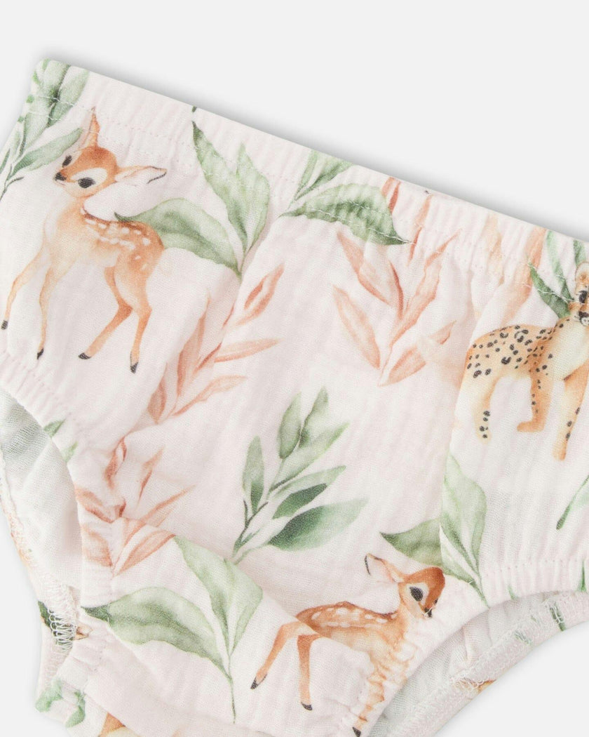 Muslin Dress And Bloomer Set Peach Deer Print