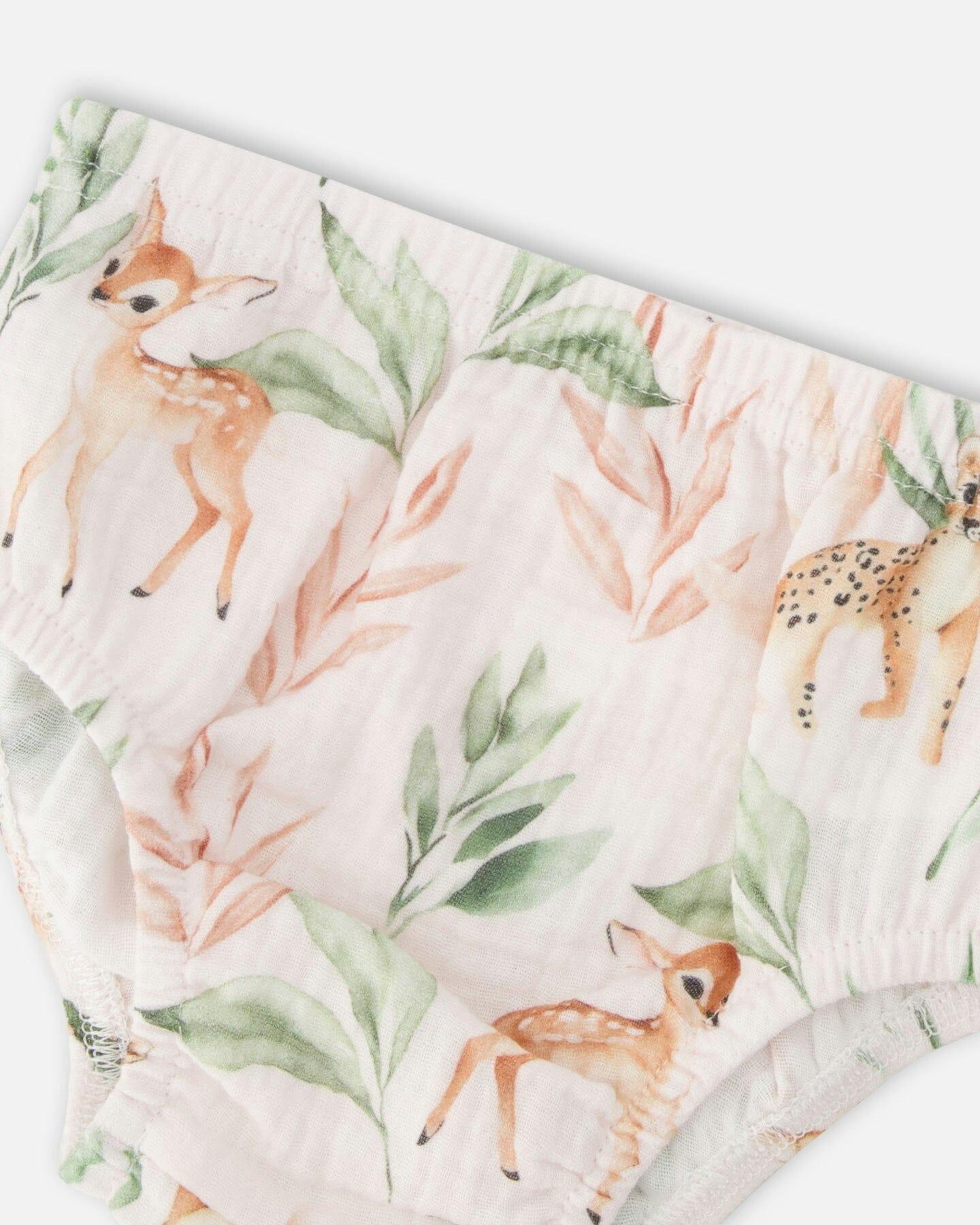 Muslin Dress And Bloomer Set Peach Deer Print