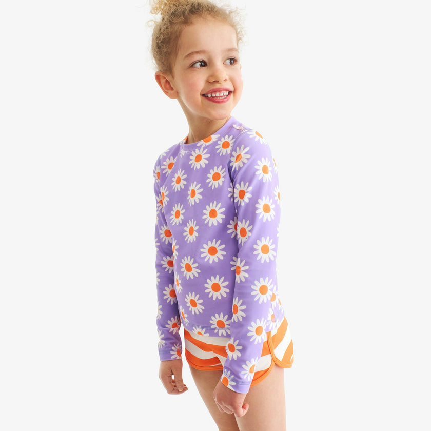 Clearance kids long sleeve swim top in daisies