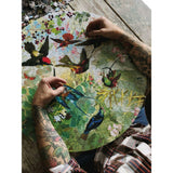 Piece and Love Hummingbirds  Round Jigsaw Puzzle