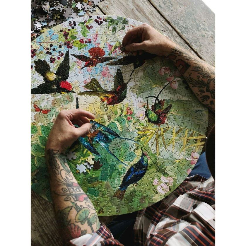 Piece and Love Hummingbirds  Round Jigsaw Puzzle