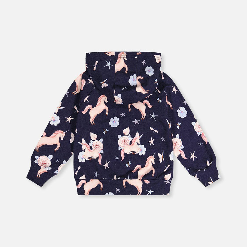 Printed Hoodie Purple Unicorn Print