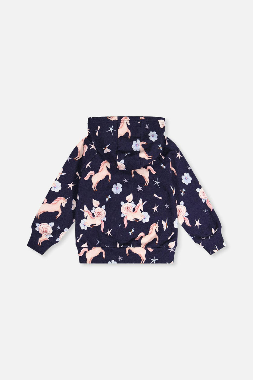 Printed Hoodie Purple Unicorn Print