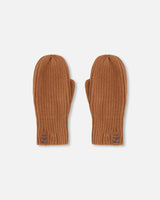 Ribbed Knit Mittens Brown