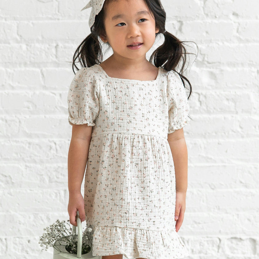 Celine Muslin Square Neck Dress - Camellia Floral / Shell + Fern