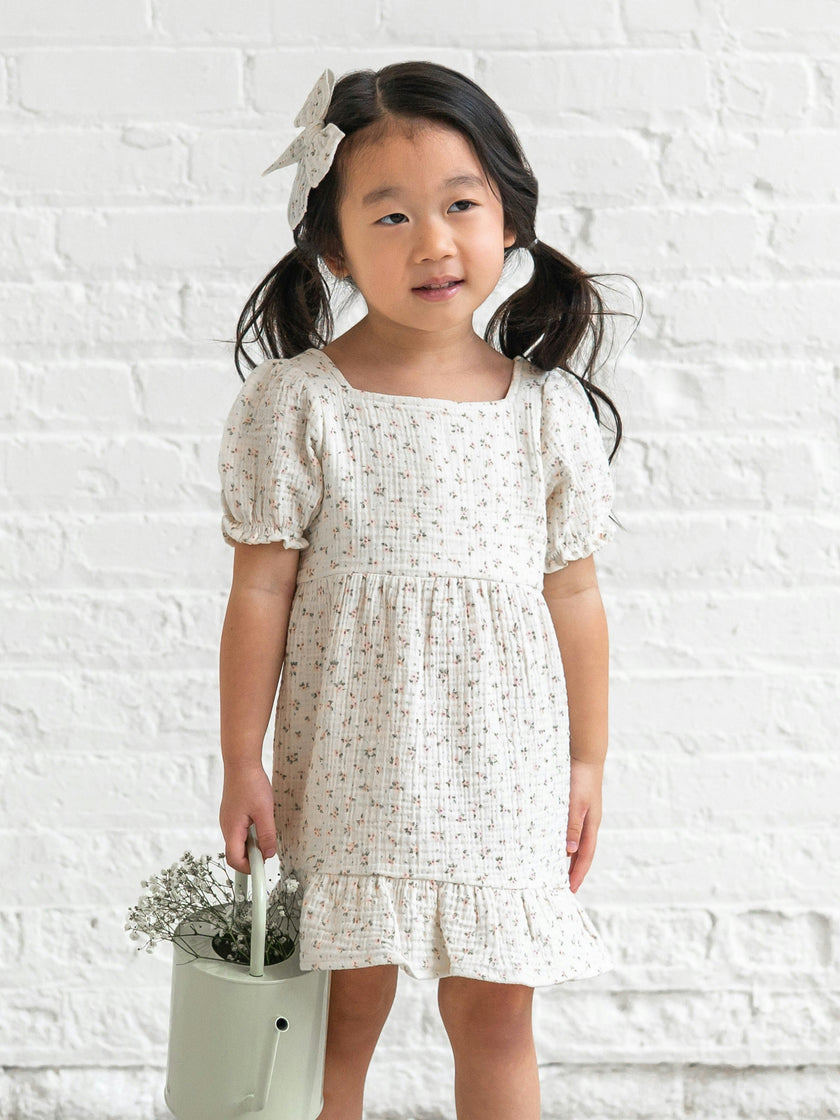 Celine Muslin Square Neck Dress - Camellia Floral / Shell + Fern