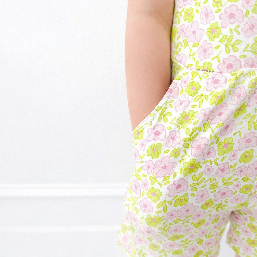 Pink and Green Floral Short Romper