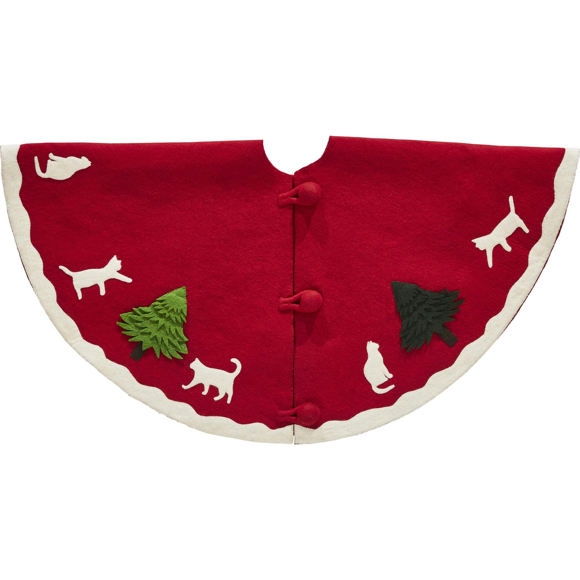 Cats and Green Trees Hand-Felted Christmas Tree Skirt - 60