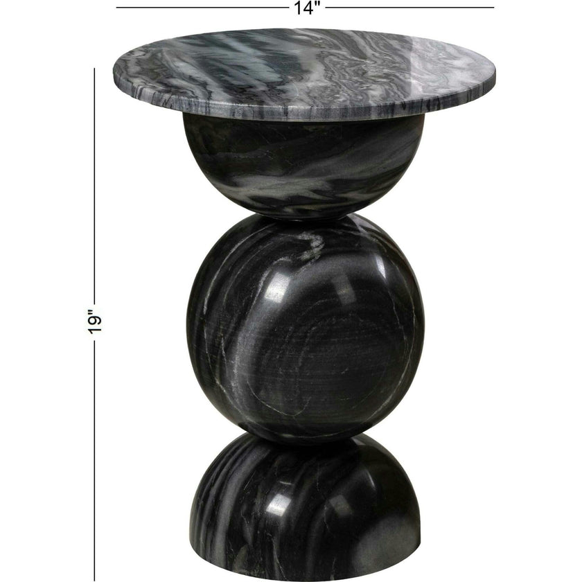 Aura 19" Modern Natural Marble Handmade Stacked Round Pedestal End Table