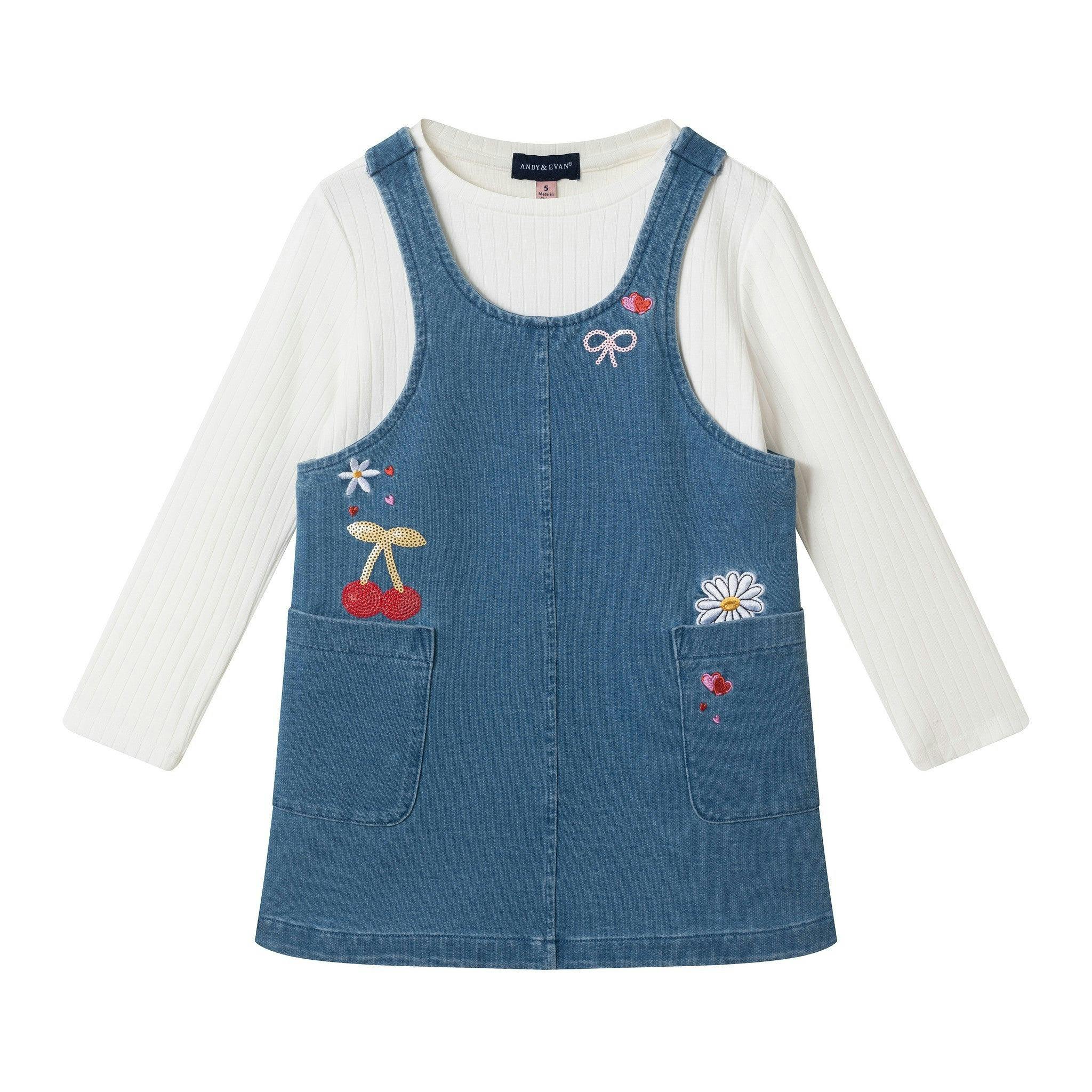 Girls Knit Jumper Dress Set | Blue Cherry