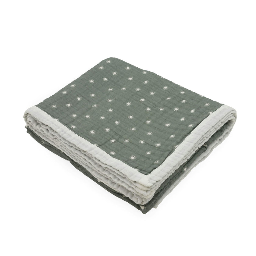 Organic Cotton Muslin Quilted Throw - Sage Suns