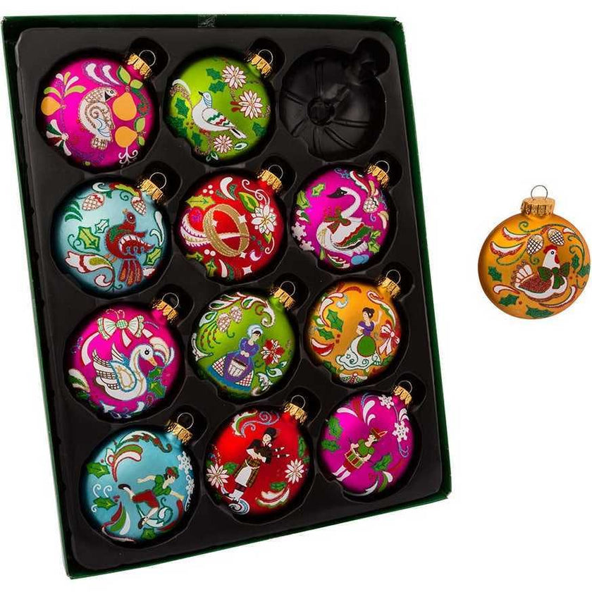 65MM Glass 12 Days Of Christmas Glass Ball Ornaments