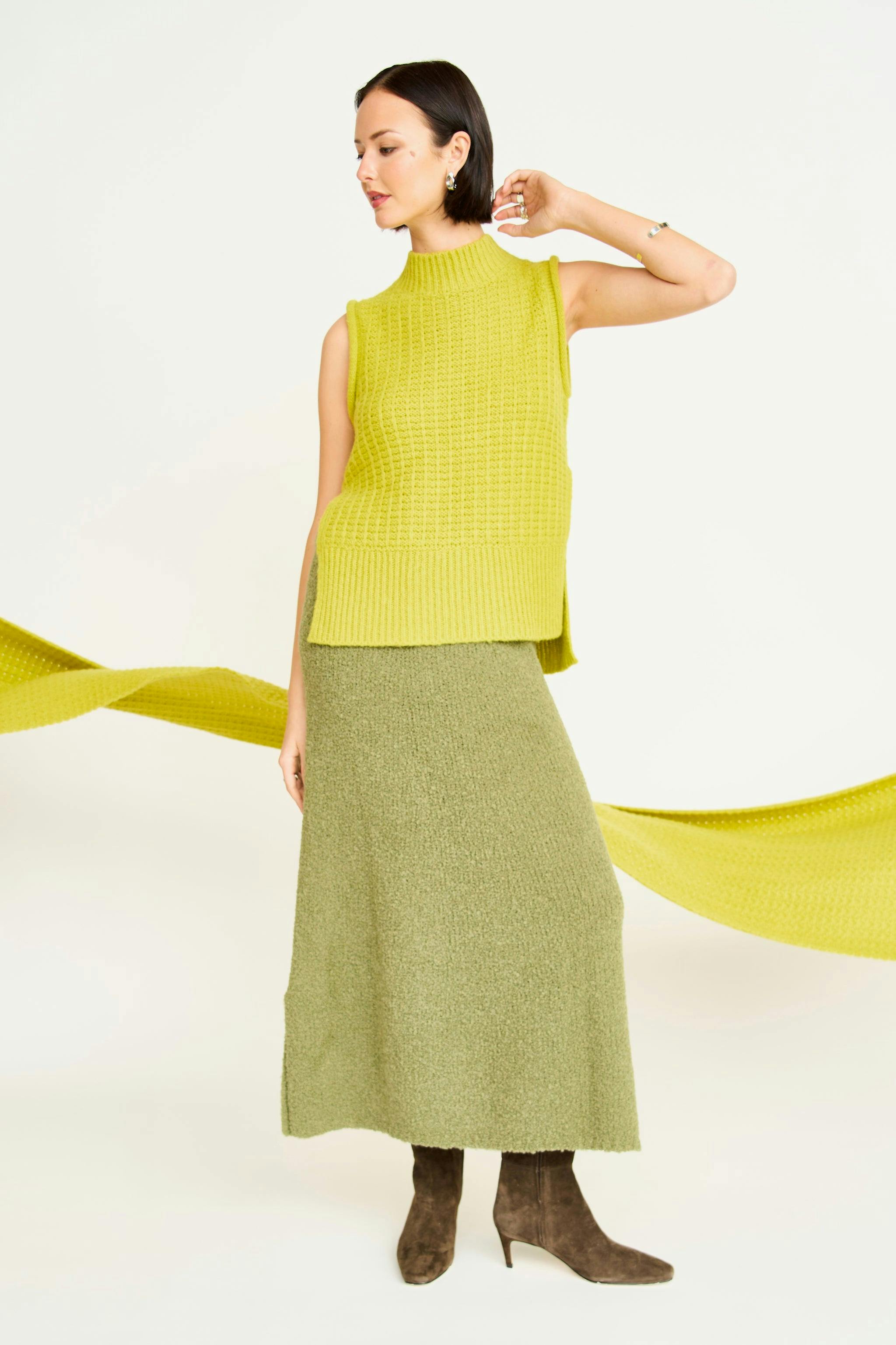 Estes Boucle Knit Skirt in Matcha