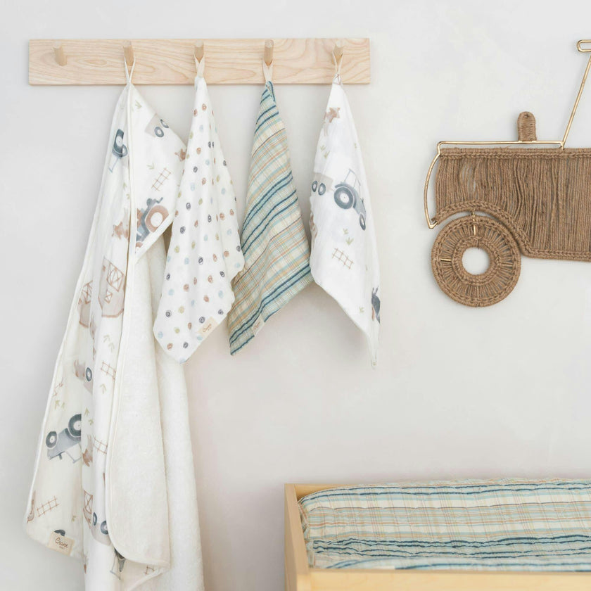 Charlie Farmhouse Tractor Baby Bath Towel & Wash Cloth Set