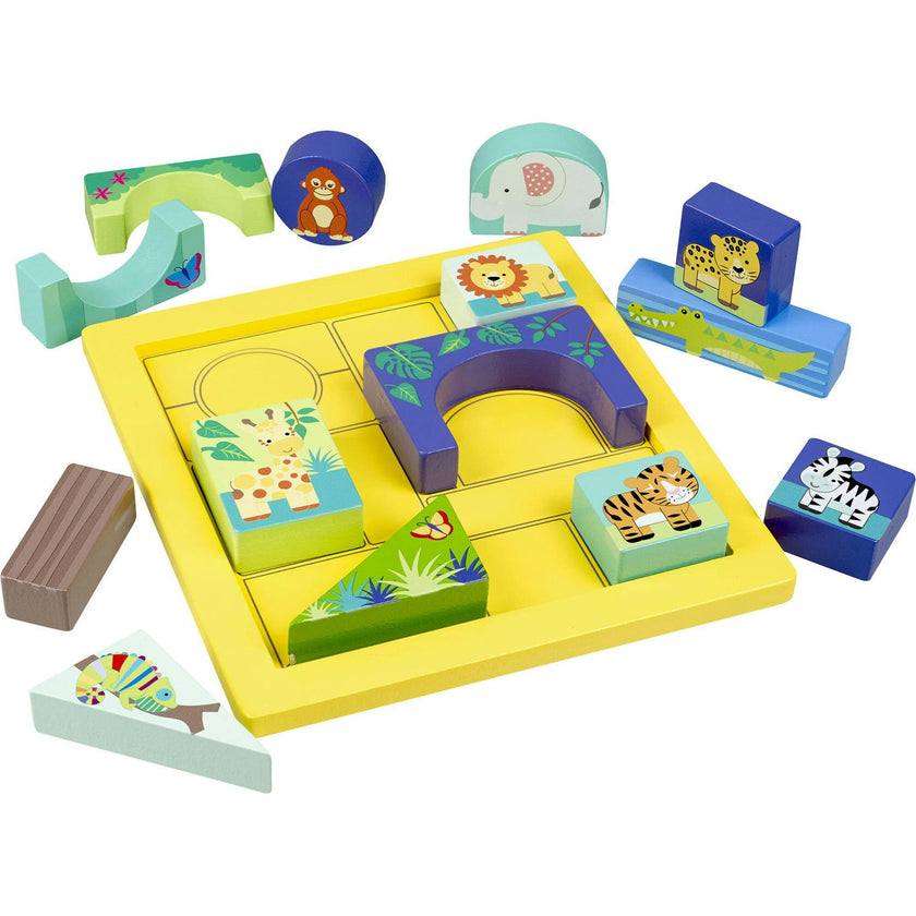 Orange Tree Toys: Jungle Animals: Block Puzzle - Hand Painted Colorful Puzzle