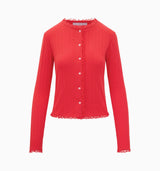The Kaelie Pointelle Cardigan - Candy Apple Red