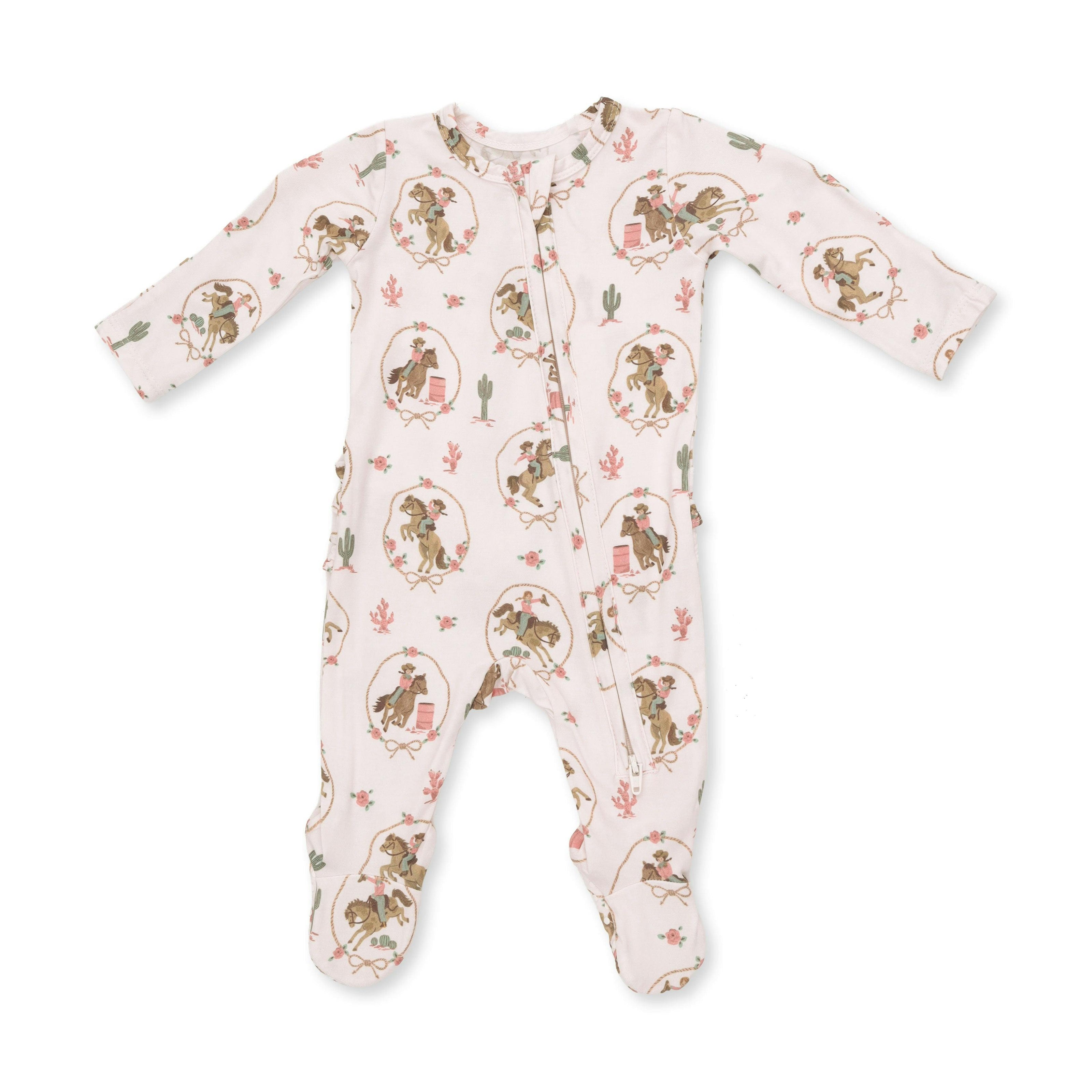 Cowgirl Cameos - 2 Way Ruffle Back Zipper Footie