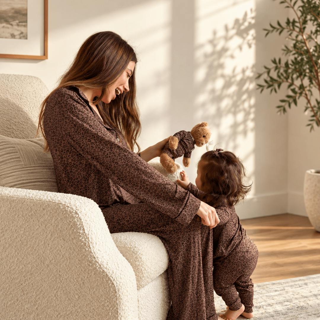 Women's Long Sleeve Pajama Set in Chocolate Leopard
