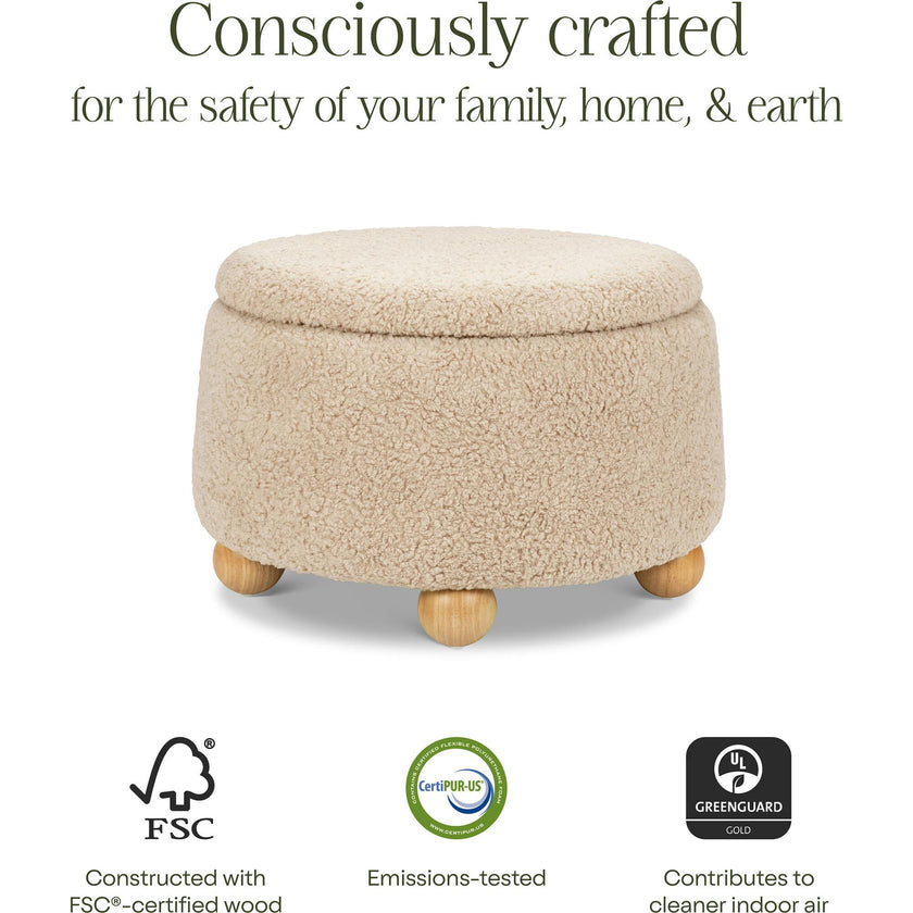 Tuffet Storage Ottoman in Chai Shearling with Honey Ball Feet