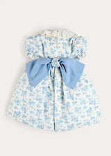 Audrey Toile Hand Smocked Ruffle Collar Short Sleeve Dress in Blue (12mths- 10yrs)