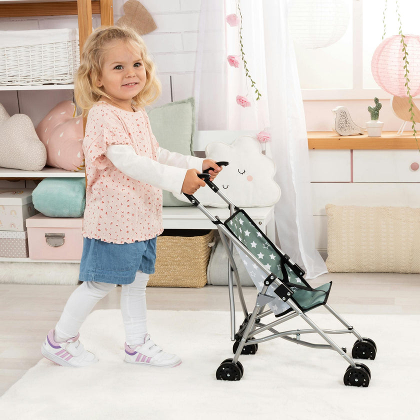 Bayer Design Dolls: Buggy Umbrella Stroller - Green & White Stars