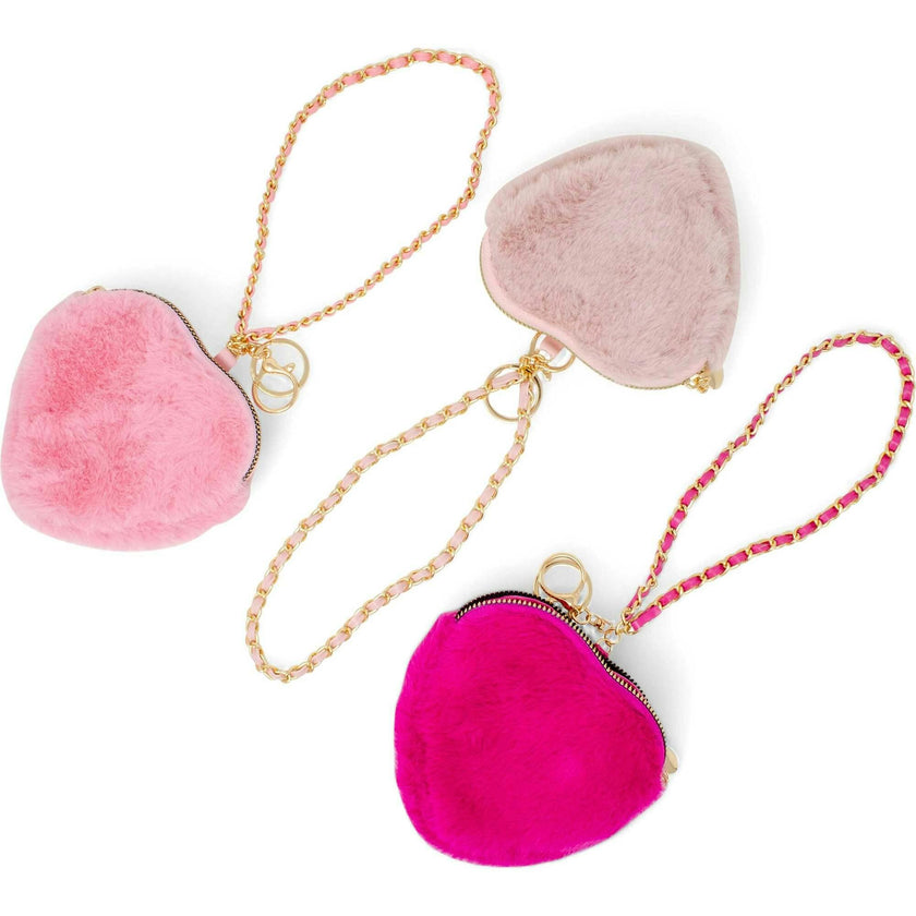 Girl's Fuzzy Heart Wristlet Coin Purse