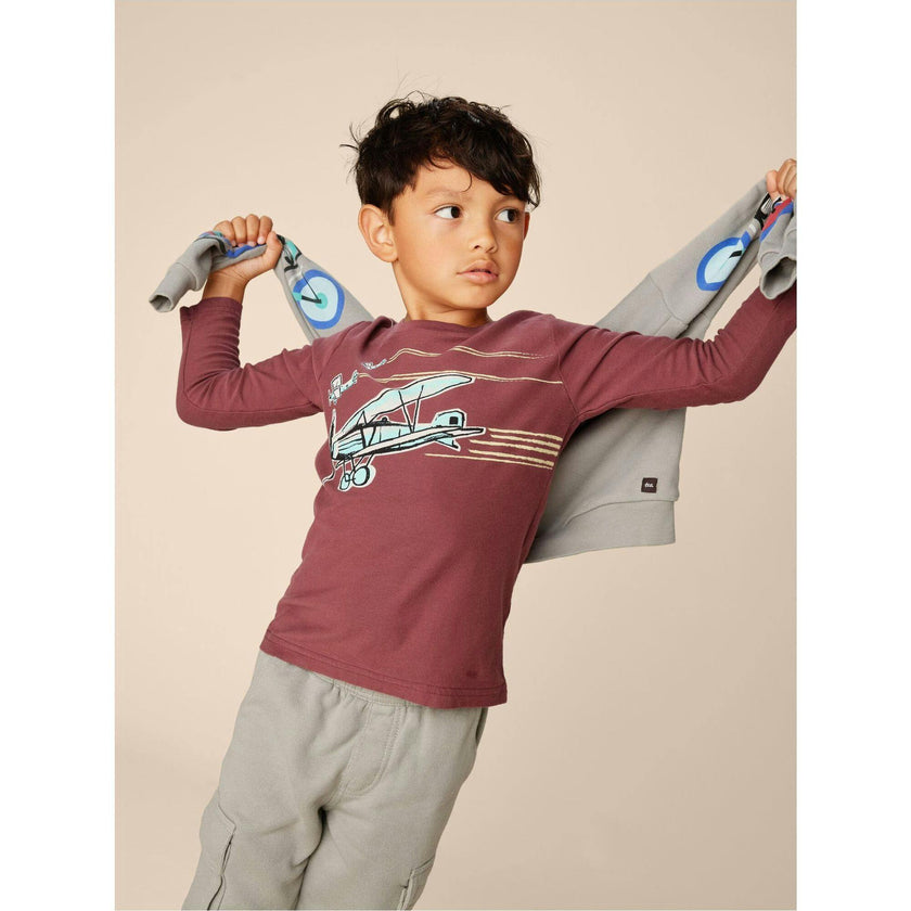 Motorbike Print Long Sleeve Kangaroo Pocket Popover, Grey