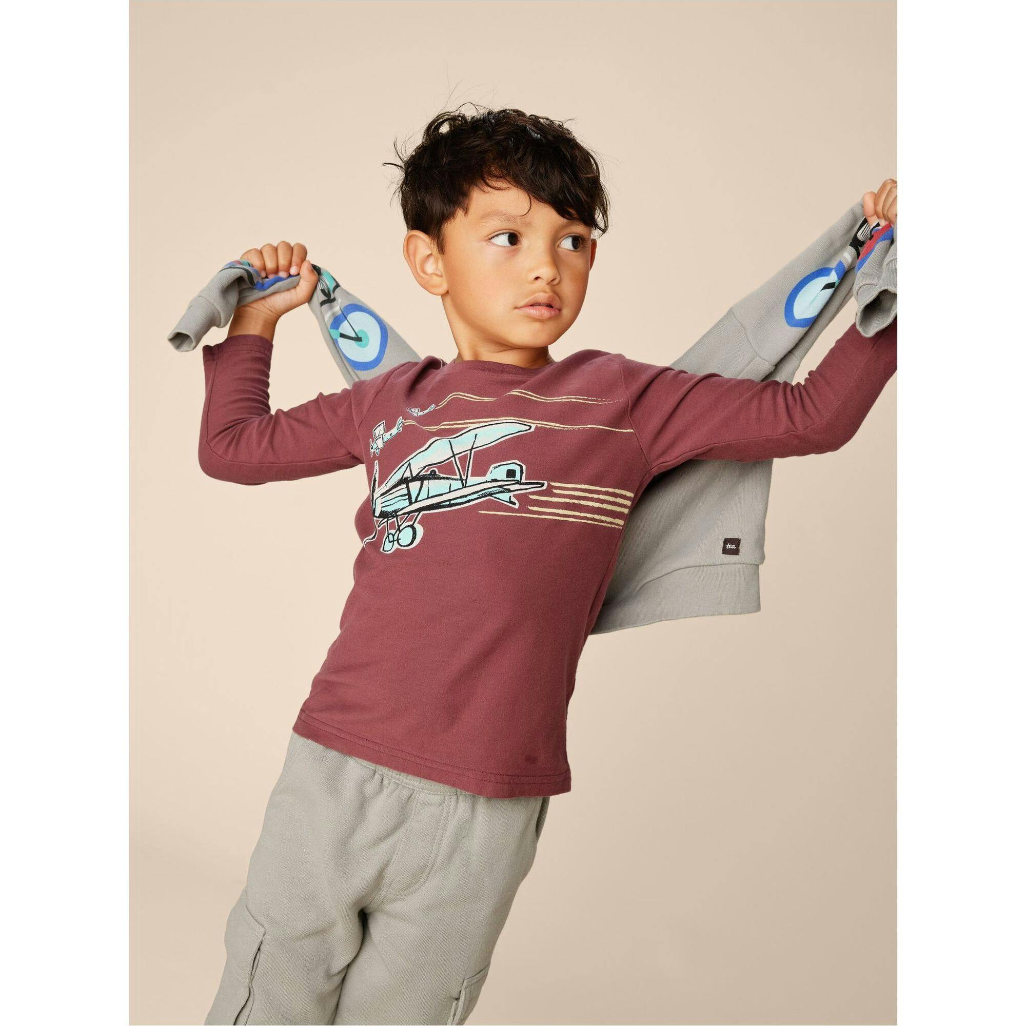 Motorbike Print Long Sleeve Kangaroo Pocket Popover, Grey