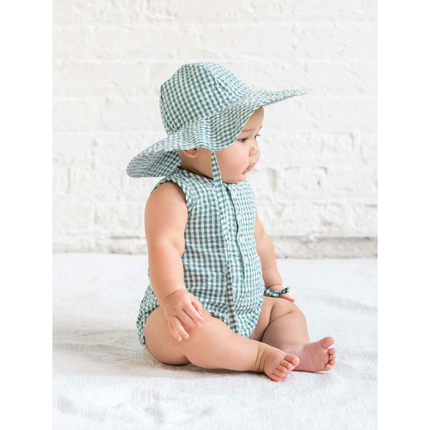Wren Seersucker Bubble Romper - Laguna Gingham